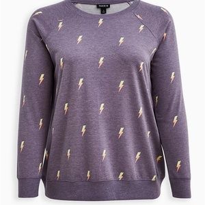 Torrid Lt Weight French Terry Crew Neck Raglan Sweatshirt Purple Thunderbolt 2X